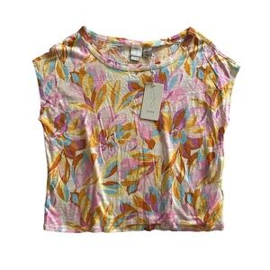 NWT JOIE 100% linen pink yellow floral cap sleeve flowy top size small new
